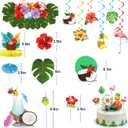 153Pcs Hawaiian Aloha Luau Party Decorations, Tropical Summer Beach Birthday Supplies Grass Table Skirt Hanging Swirl Aloha Balloon Garland Honeycomb Centerpiece Hibiscus Palm Leaves Straws CakeTopper