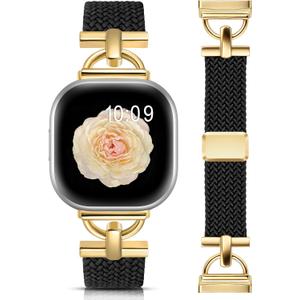 Wearlizer Magnetic Braided Band Compatible with Fitbit Versa 4/Versa 3/Sense 2 1 Bands Women Men, Designer D-Shape Stretchy Elastic Nylon Strap for Versa 3 4 Sense 2 Smartwatch Accessories