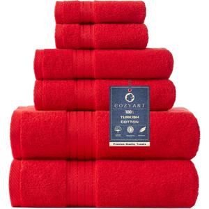 COZYART Red Bath Towel Set for Bathroom Soft Absorbent Durable 650 GSM Turkish Cotton Towel Sets of 6, 2 Large Bath Towels, 2 Hand Towels, 2 Washclothes (6 Piece Towel Set, Haute Red)