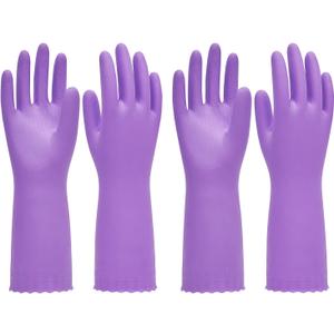PACIFIC PPE 2 Pairs Reusable Dishwashing Cleaning Gloves with Latex Free, Cotton Lining, Kitchen Gloves, Purple, Medium