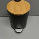 Mini Trash Can with Bamboo Lid Soft Close and Foot Pedal, 0.8Gal / 3L Tiny Round Trash Can with Removable Plastic Inner Wastebasket for Bathroom, Bedroom, Powder Room, Office, Desk, Car, Black