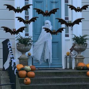 12 Piece Floating 3D Scary Halloween Bats Decor, Inflatable Rubber Bats with Colorful Eyes for Tree Porch Yard