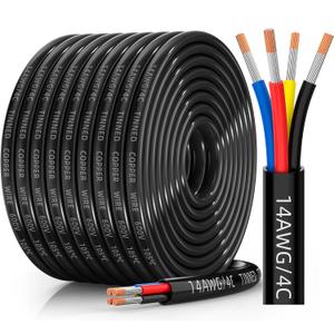 14 Gauge Wire 4 Conductor Electrical Wire, 14 AWG Tinned Copper Stranded PVC Cable, IP68 Waterproof/Flexible/Low Voltage Cord for Automotive, RV, Marine, Solar, LED Lighting(50FT)