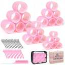 4 Sizes Self-Grip Hair Rollers Set with Clips - 4 Sizes for Long, Short Hair & Bangs (25mm, 36mm, 48mm, 60mm), (Pink, 4 Sizes)