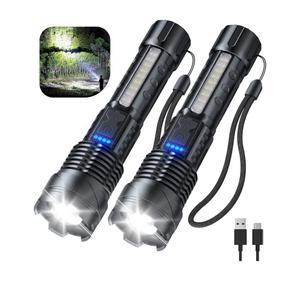 Cinlinso Flashlight High Lumens Rechargeable 2 Pack, 990000 Lumen Super Bright Led Flashlights with 7 Light Modes, IPX6 Waterproof, Powerful Handheld Flash Light for Camping Home Emergencies