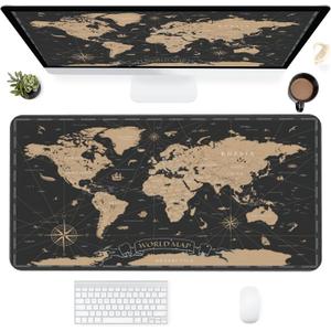 Desk Mat, Navigation World Map Extended Gaming Mouse Pad for Office Work & Game, Computer Keyboard Mouse Mat Desk Non-Slip Rubber Base Large Mousepad with Stitched Edges, 31.5x15.7inch