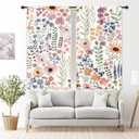 Riyidecor Colorful Floral Curtains Cute Boho Pink Wildflower Trendy Pretty Aesthetic for Girls Rod Pocket Watercolor Plant Leaves Botanical Bedroom Living Room Treatment Fabric 2 Panels 42Wx63H Inch