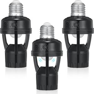 Hortsun 3 Pcs Motion Sensor Light Socket Smart Screw in Light Bulb Outlet Compatible with E26/e27 Automatic on Off Night Light Control for Basement Basement Porch Storage Room, Black