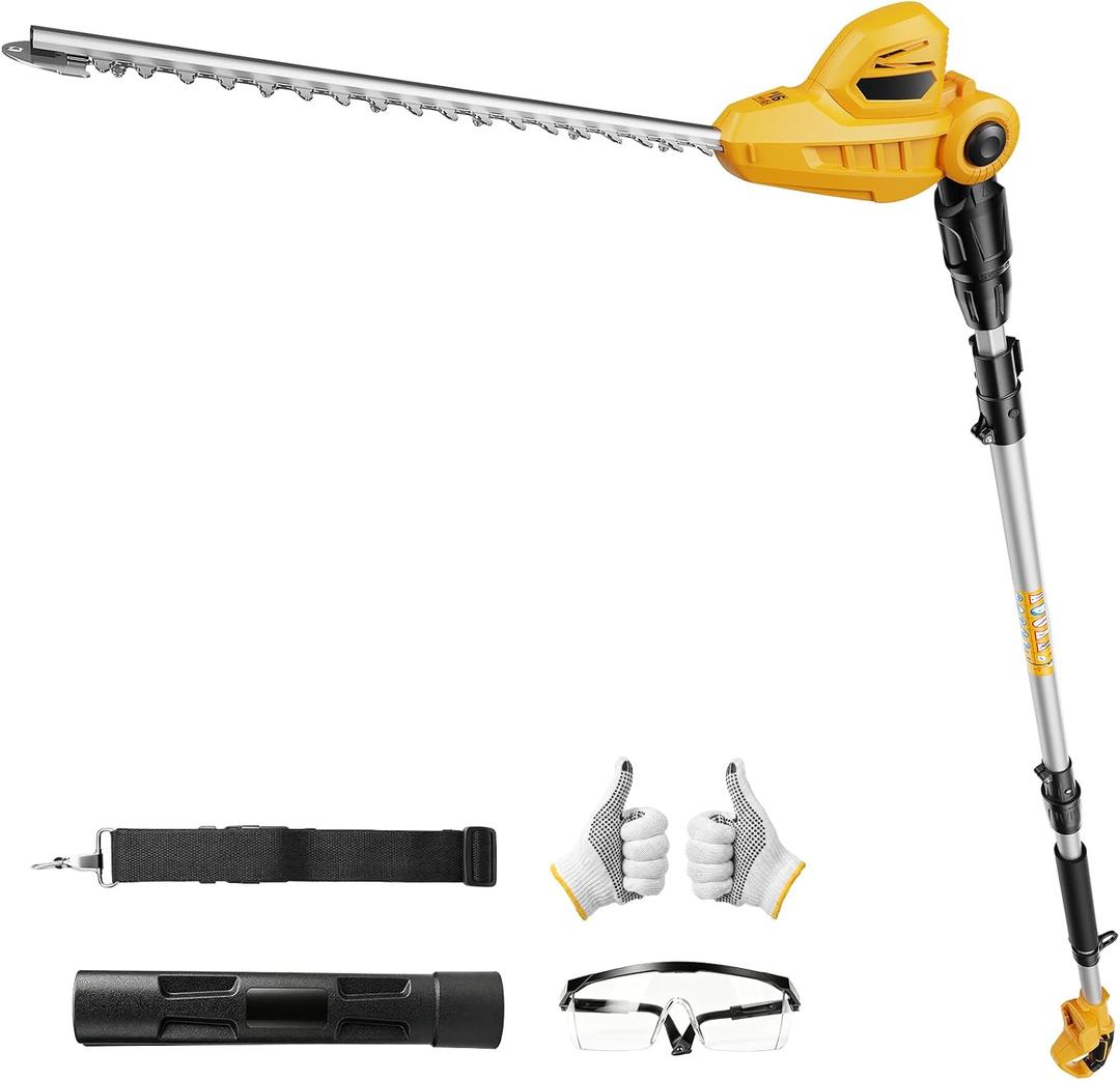 Pole Hedge Trimmer for Dewalt 20V Battery, Pole Trimmer with 135°Adjustable Head, Sectional Extension Pole with 16 FT Reach, 16-Inch Dual-Action Blade【Battery Not Included】