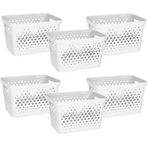 Glad Plastic Storage Basket Set, Value Pack of 6 | Open Storage Bins for Shelves, Bathroom, Pantry, Closet | Nesting Organizer Boxes with Handles, 4 Gallon, White