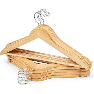 Wooden Clothes Hangers 10 Pack, Natural Wood Coat Hangers, Non-Slip Shoulder Grooves & Notches, 360 Swivel Chrome Hook, Space-Saving for Suits & Jackets, Closet Organizer - Hodge Home Essentials