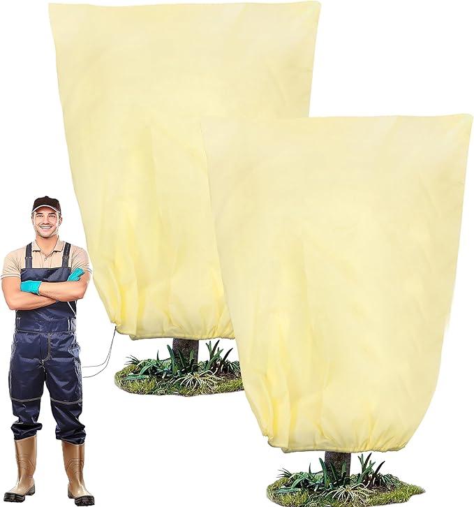 YEAJOIN 2 Pack Winter Plant Covers Freeze Protection, Thicker Frost Cloths Tree Covers with Zipper & Adjustable Drawstring, Antifreeze Protective Cover for Garden Shrub Plants, 78.7” x 94.5”