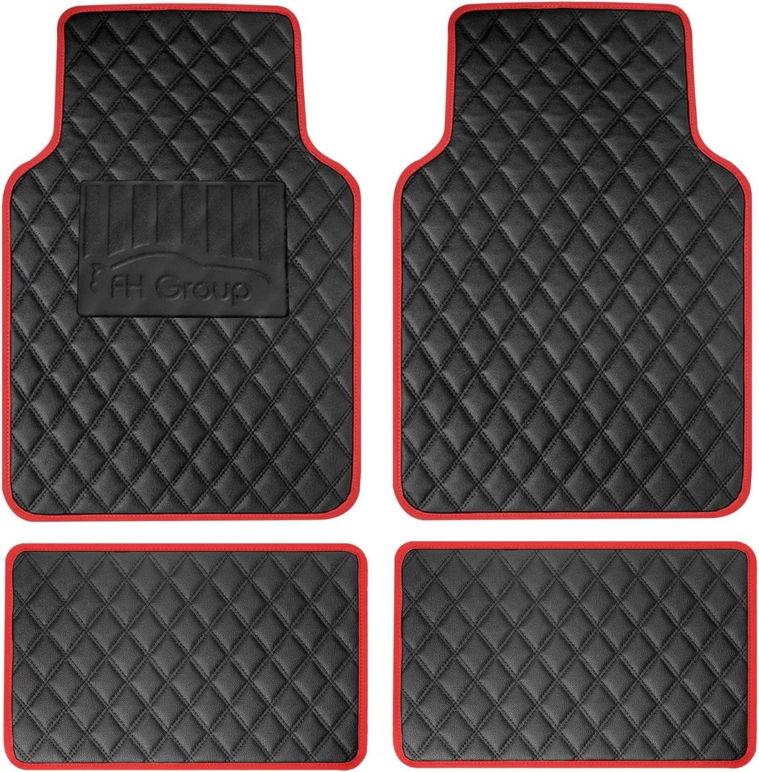 FH Group Floor Mats - Faux Leather Floor Mats for Cars, Universal Fit Automotive Floor Mats, All Purpose Car Floor Mats, PU Leather Protector Mat for Most Sedan, SUV, Truck Floor Mats Red