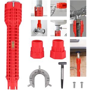 8 in 1 Faucet Wrench Tool, Water Pipe Wrench with Comfortable Grip, Tap Spanner for Tight Space, Multi-Functional Tap Spanner Set for Sink, Bathroom and Kitchen Plumbing Repair