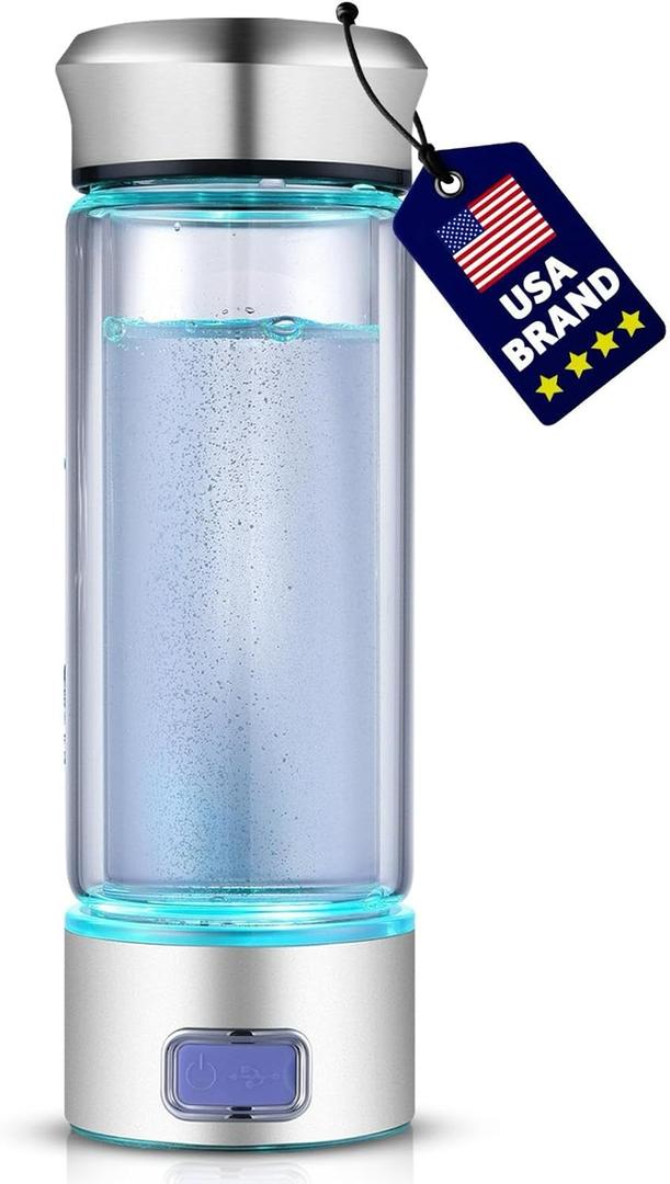 LevelUpWay - Hydrogen Generator Water Bottle SPE PEM Technology Water Ionizer (Borosilicate Glass, Silver)