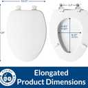 CHURCH Toilet Seat, Easy Clean Hinges Release for Deep Cleans, Durable Enameled Wood Seat, Elongated, White