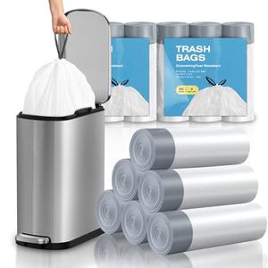 KSSKSS 2.6 Gallon Mini Drawstring Trash Bags, Small Garbage Bags by KSSKSS, Code a fit 10-15 Liter, 2.6-4 Gal, White Trash Bin Liners for Home Office Kitchen Bathroom Bedroom, 120 Counts