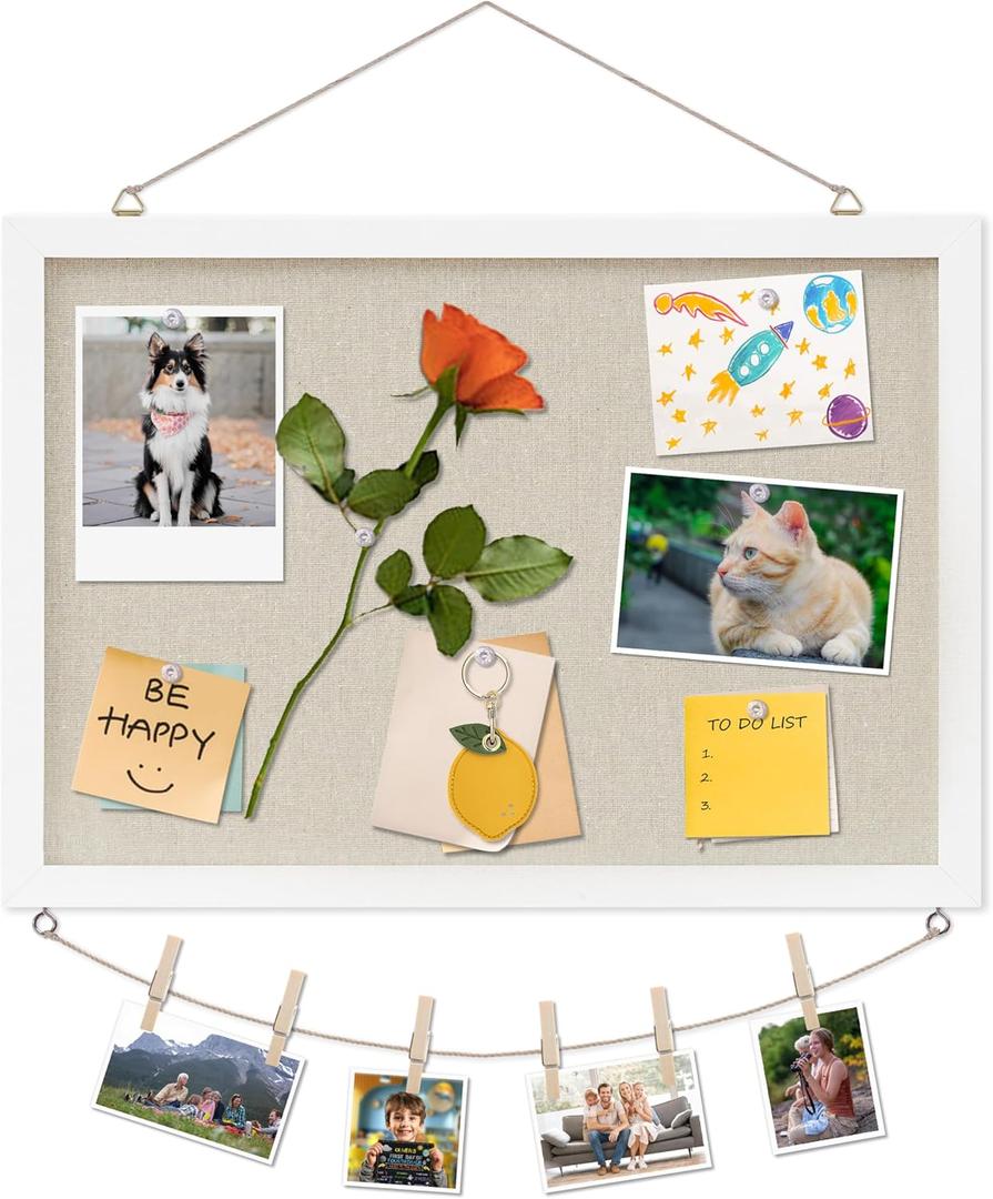 Cork Board with Linen White,Bulletin Board 17"x12" Hanging Corkboards for Office Home School Message Board or Vision Board Decoration.