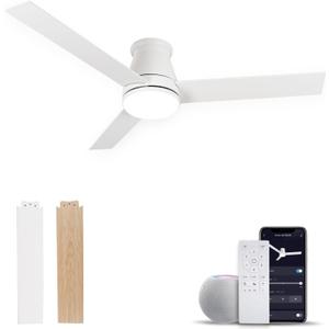 52-Inch Modern Flush Mount Ceiling Fan, Smart Low Profile White Ceiling Fan With Light, 6-Speed With Remote/App, Dimmable, for Patios, Bedroom, Living Room And More