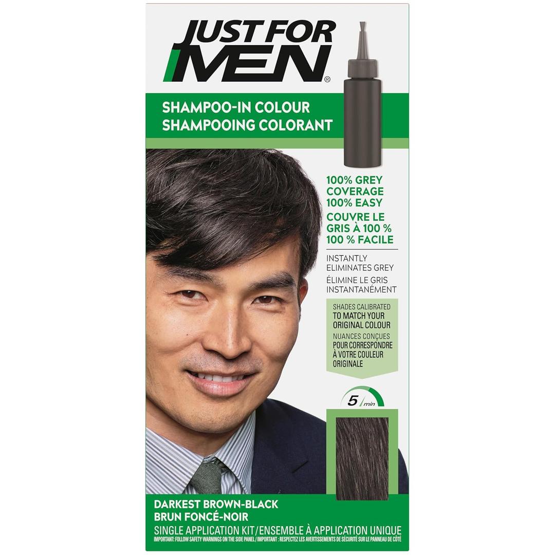 Just For Men Shampoo-In Color (Formerly Original Formula), Mens Hair Color with Keratin and Vitamin E for Stronger Hair - Darkest Brown-Black, H-50A, Pack of 1