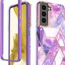 3 x Designed for Samsung Galaxy Series [Military Grade Shockproof] Marble Full Body Protective Phone Case (Purple, Galaxy S22 Plus)