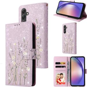 UEEBAI Wallet Case for Samsung Galaxy S25 Plus 5G, PU Leather Phone Case Kickstand RFID Blocking Flip Case Card Slots Wrist Strap Relief Engraved Pattern Magnetic Closure Flower Folio Case, Lavender