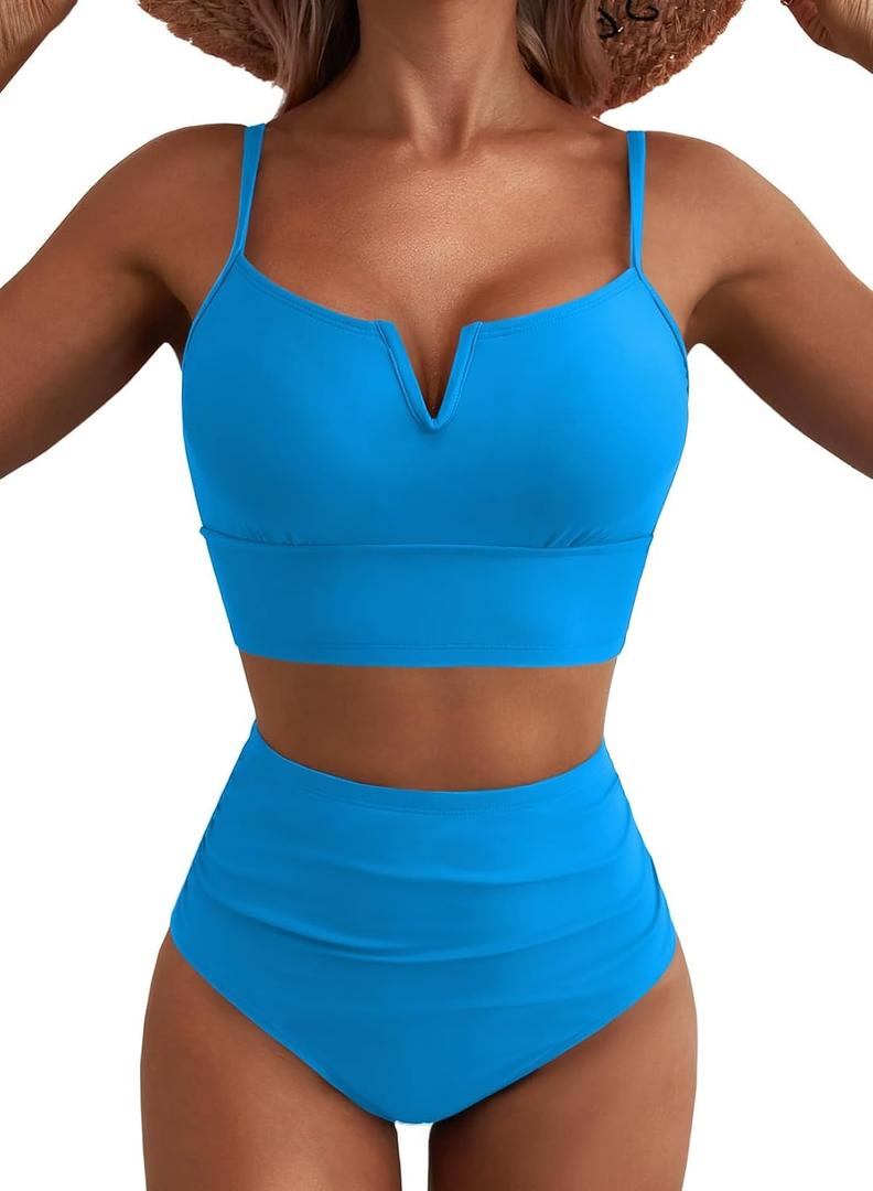 Herseas High Waisted Bikini Sets for Women - V Wire Two Piece Swimsuits Swim Suits 2026 Tummy Control Bathing Suit, Small