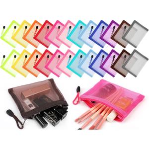 Jexine 24 Pcs Mini Zipper Mesh Bags Lipstick Cosmetic Accessories Organizer Nylon Makeup Zipper Pouch Small Cosmetic Bag for Purse Beauty Mesh Travel Pouch for Women(5 x 4 Inch, Bright Color)