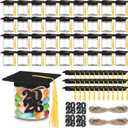 Mimorou 36 Set Gold Graduation Candy Jars Bulk 2026 Graduation Cap Gift with 4 oz Plastic Candy Jar and Tassel Felt Grad Cap Felt 2026 Number Kit for Wishes Party Favors Decoration Supplies