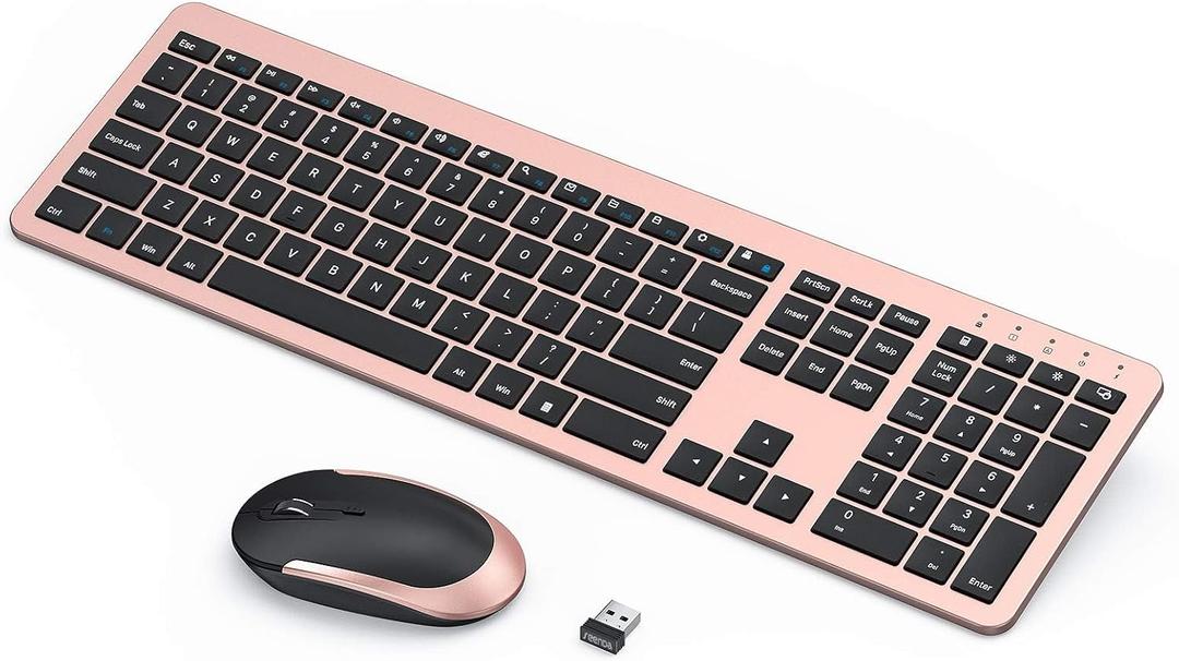 seenda Wireless Keyboard and Mouse Combo, Rechargeable Quiet Keyboard Mouse, Sleek and Ultra Thin Design, Full-Size with Number Pad for Windows, Laptop, PC, Notebook, Desktop (Rose Gold & Black)