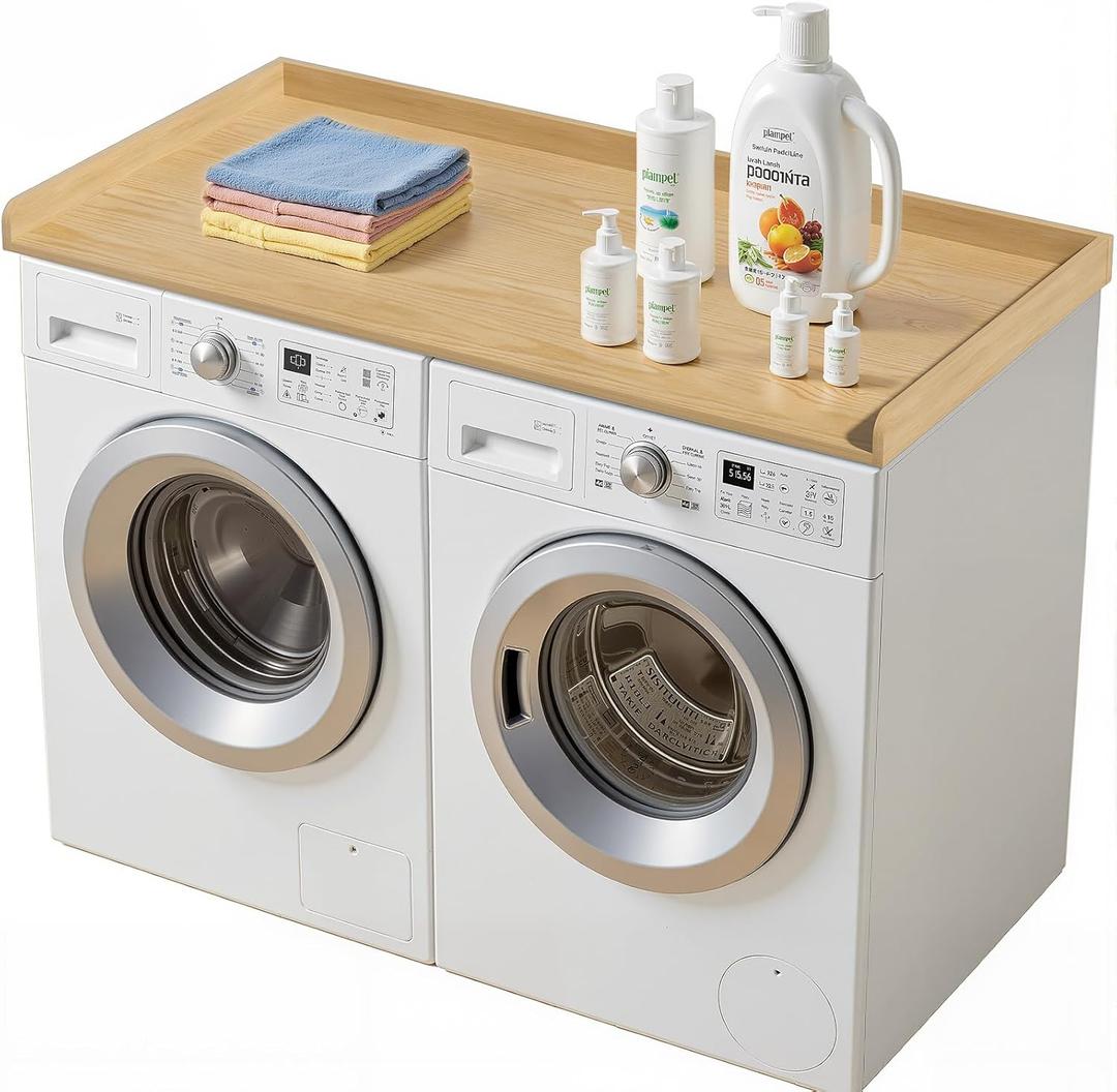Laundry Washer Dryer Countertop: 54"X27.5" Wood Washing Machine Topper, Wooden Laundry Table Storage Organization with Edge, Cover Guard Organizer for Washer Dryer Laundry Room Counter Top (Original)