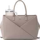 LOVEVOOK Laptop Tote Bag for Women with Large Cup Holder, 16 Inch PU Leather Work Bag Teacher Tote Bag, Waterproof Computer Bags Business Office Briefcase Handbag (Taupe)