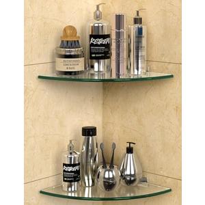 Bakzon Tempered Glass Corner Shower Shelves for Inside Shower, 2-Pack No Drill Adhesive Bathroom Organizer, Rustproof Aluminum Brackets, Glass Shower Corner Shelf