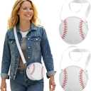 2 Pack Baseball Mom Gifts Purses Women Crossbody Bags Canvas Round Shoulder Adjustable Strap Baseball Essentials for Team Mom Birthday Gifts Mother Wife Sports Lovers Daily Use