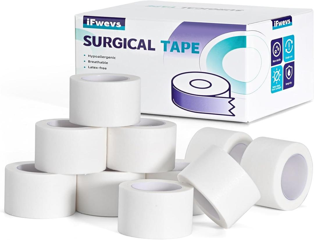 iFwevs Paper Medical Tape 10 Rolls - 1" x 10 Yards Latex-Free & Hypoallergenic Soft Paper Surgical Tape, Applicable to Surgical Tape for Skin, Dressings, Wound First Aid Tape