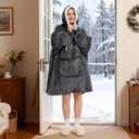 Qeils Wearable Blanket Hoodie for Women, Comfy Sherpa Sweatshirt Blanket as Birthday Christmas Gifts, Oversized Pullover Jacket Blanket Hoodie for Adult (Dark Grey, Adult)