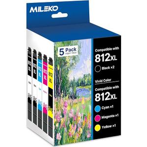 Emojink Remanufactured Ink Cartridges for Epson 812XL Ink Cartridges Combo Pack for Epson T812XL for Epson WF7820 WF7840 WF7310 ECC7000 Printer (5 Pack)