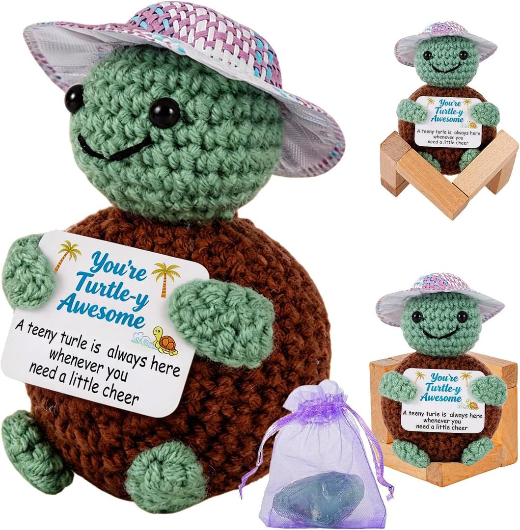 2 x Gifts for Him Her, Positive Crochet Animals with Fragrance, Card Conten: You're Turtle-y, Awesome A Teeny Turtle is Always Here, Whenever You Need a Little Cheer, Encouragement Gifts for Women Men