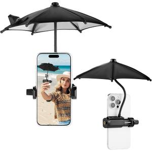 OUTXE Strong Clip Phone Umbrella for Sun, Mini Tanning Shade Cover for Cell iPhone/Android (Black)