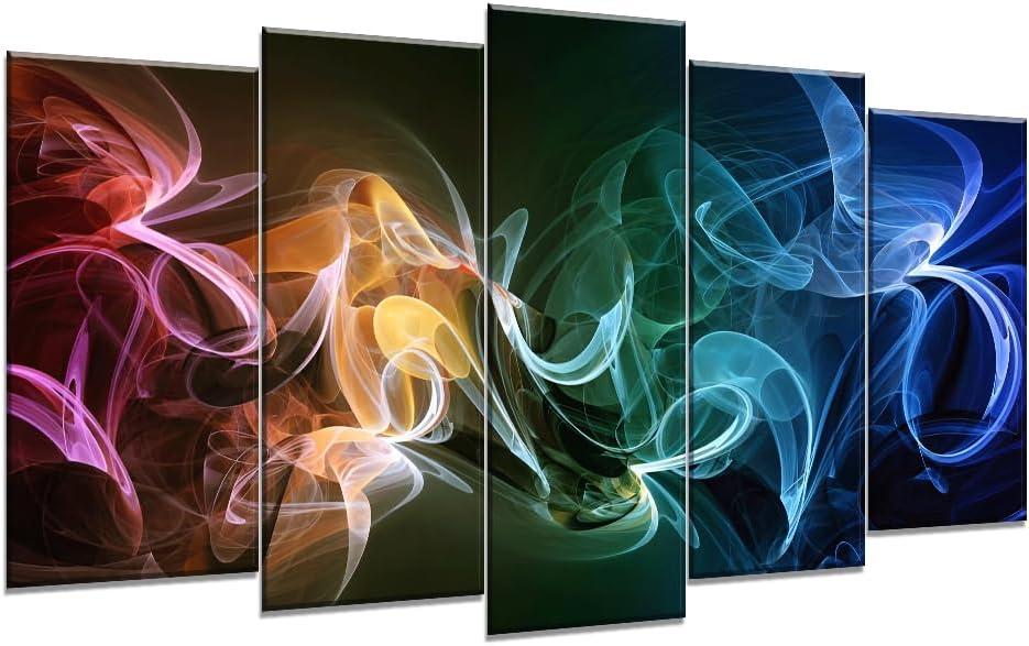 SATINO 5 Pieces Modern Large Canvas Wall Art Colorful Waves Abstract Smoke Effect Pictures Paintings on Canvas for Living Room Bathroom Bedroom Home Office Decor