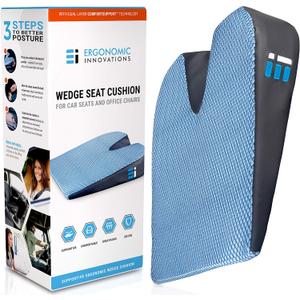 Memory Foam Car Seat Cushion for Driving - Ergonomic Wedge Cushion for Back Pain, Sciatica Relief - Non-Slip Truck Seat Pad for Long Sitting - Office Chair Support 17.5 x 15 x 3.5