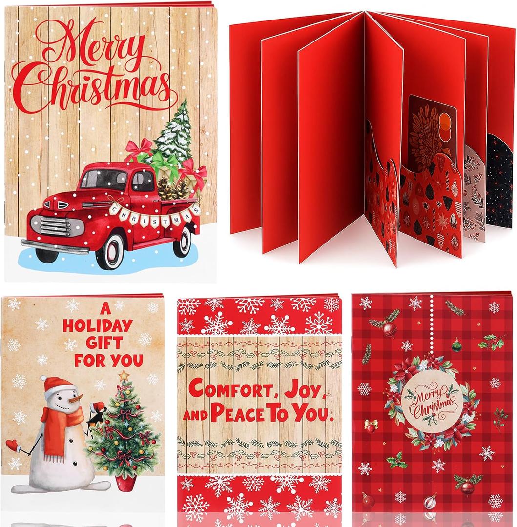 AmazingSpark 4 Set Christmas Card Booklet Cardboard Merry Christmas Money Holder Book for Cash Vintage Xmas Surprise Card Money Sleeve Book Retro Holiday Party Supplies for Adult Women Cash