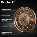 October Elf 24 Inch Wall Clock with Moving Gears Large Industrial Steampunk Metal Clock Antique Gold Oversized Farmhouse Decor Wall Clock for Living Room Home Office(Brown with Roman Numerals)