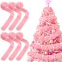 Chuangdi 6 Pcs 35 ft Pink Christmas Garland with Lights for Xmas Tree Decorations Pink Faux Fur Fabric Decor Christmas Tree Hanging Garland Faux Feather Decor for Holiday Indoor Outdoor Party Supplies