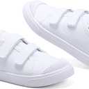 Kids White Shoes Toddlers Canvas Sneakers Slip-on Light Weight Comfortable Causal Running Shoes Skin-Friendly for Boys Girls (13 Little Kid, Hook-and-loop White)