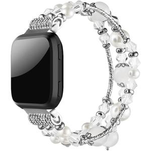 Simpeak Bracelet Elastic Band Compatible with Fitbit Versa/Versa 2/Versa Lite/Versa SE Smartwatch Only, Women Beaded Pearl Band Replacement for Fitbit Versa 2/Lite/SE, White