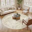 Soalmost 9x9 Beige Round Rug 9ft Living Room Circle Rug Vintage Round Area Rug Non Slip Indoor Carpet for Apartment