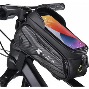 Bike Bag - Waterproof Bike Frame Bag with Sun-Visor Rain Cover, Bike Phone Holder with TPU Sensitive Touch Screen, Handlebar Bag Bicycle Accessories, Large Capacity Suitable Phone Under 7"