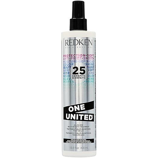 Redken One United AllInOne Leave In Conditioner  MultiBenefit Leave In Treatment For All Hair Types, Heat Protectant and Detangler Spray, ParabenFree, 13.5 Fl Oz
