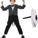 Skeleton Costume Kids Boys The Boy Jumpsuit and Mask Outfits Halloween Cosplay Props 3-12 Years (X-Large, Black)